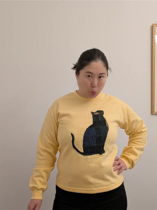 Yellow Upcycled Sweatshirt - Cats (Size S)
