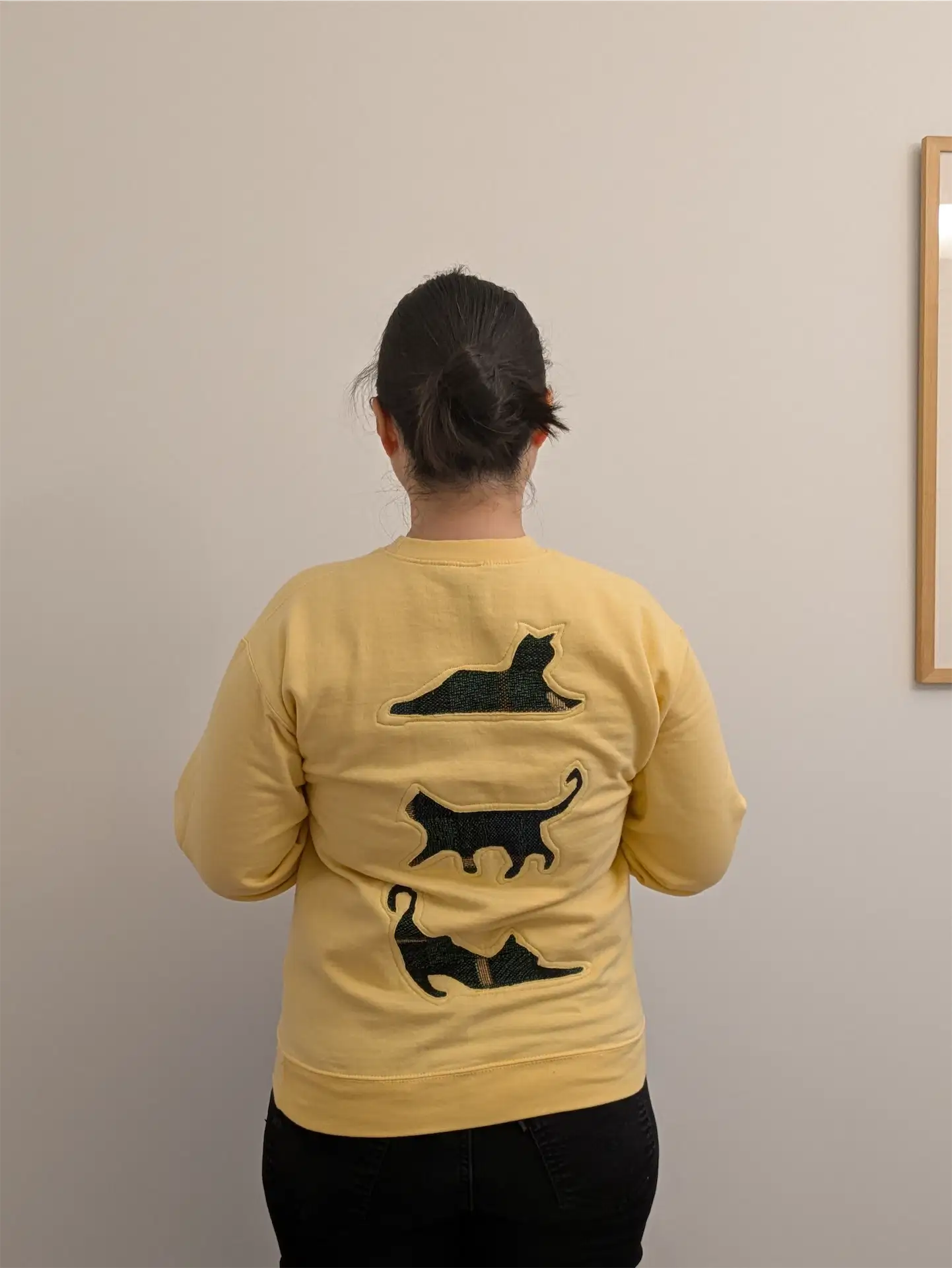 Yellow Upcycled Sweatshirt - Cats (Size S)