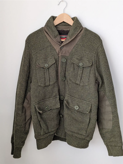 Schott NYC Moss Green Military-Style Sweater Jacket -  Size M