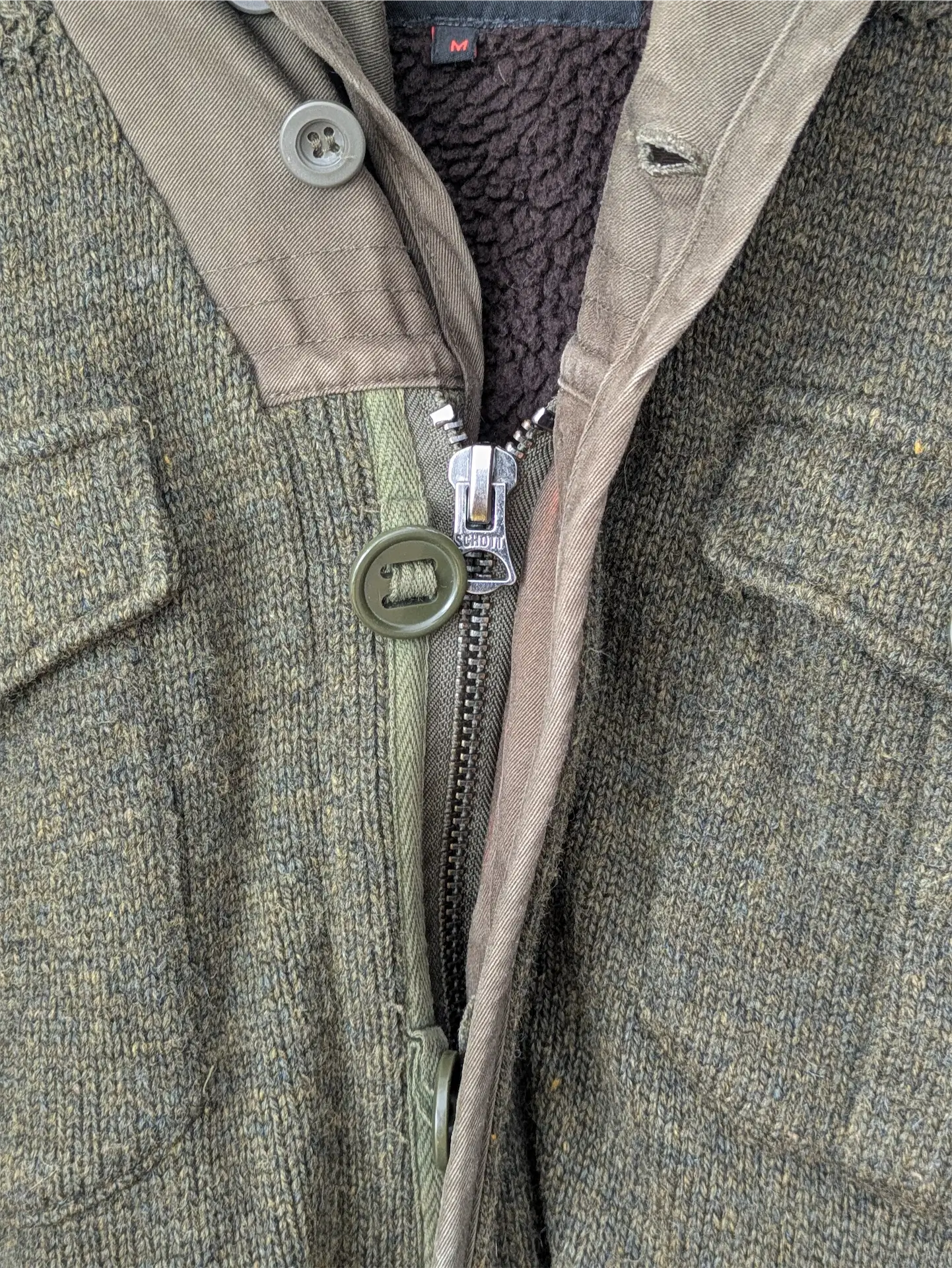 Schott NYC Moss Green Military-Style Sweater Jacket -  Size M
