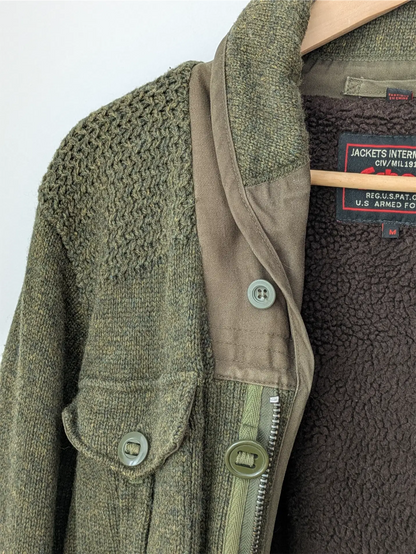 Schott NYC Moss Green Military-Style Sweater Jacket -  Size M