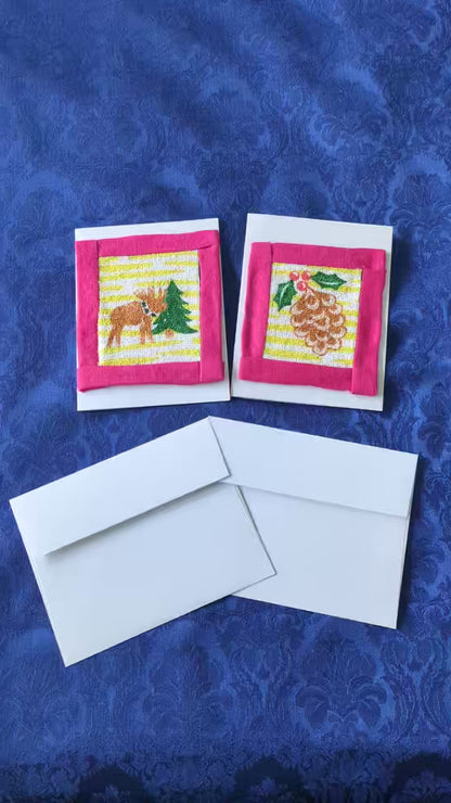 Upcycled Appliqué Blank Card - Framed Christmas Scene