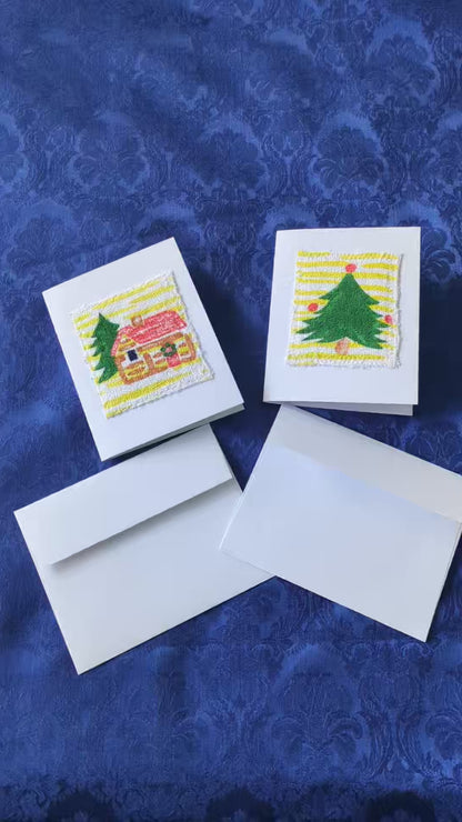 Upcycled Appliqué Blank Card - Unframed Christmas Scene
